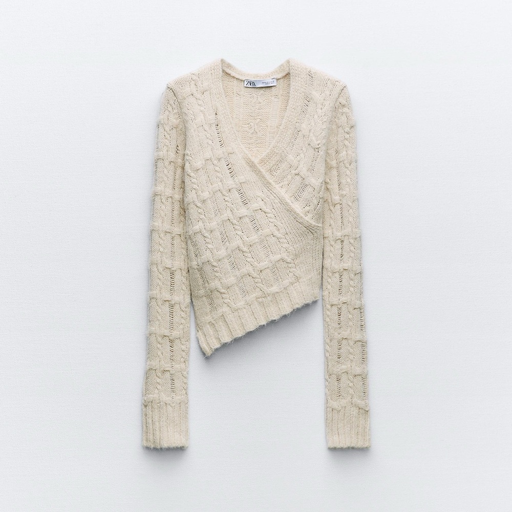 Zara Cream Knit Asymmetrical‎ Sweater